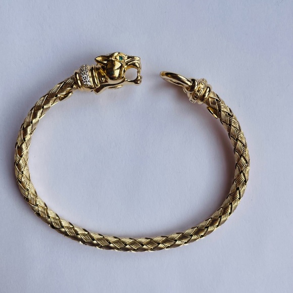 Made in Italy Emerald Eyed Woven Bangle Bracelet Genuine 18k Gold over Solid925 - Picture 7 of 16